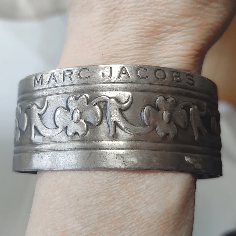Designer Marc Jacobs Wide Silver Floral Cuff Bracelet